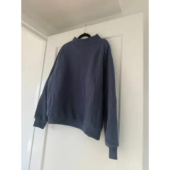 Parke Varsity Pullover Sweatshirt Blue Mockneck Lettering Patch - Picture 6 of 7